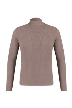 پلیور بافتنی قالب یقه نیمه اسکی قهوه ای سموری تنگ مردانه برند TRENDYOL MAN کد 1697854874