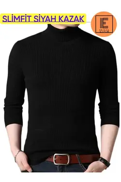 پلیور بافتنی کامل یقه اسکی بلوغ مشکی مردانه برند EMKA GİYİM کد 1697840480