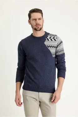 پلیور بافتنی اسلیم فیت پشمی طرح‎دار یقه گرد برند Kiğılı کد 1697840463