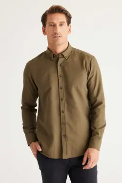 پیراهن برش اسلیم فیت دکمه‎دار پنبه ای یقه یشمی قالب تنگ مردانه برند AC&amp;Co / Altınyıldız Classics کد 1697808664