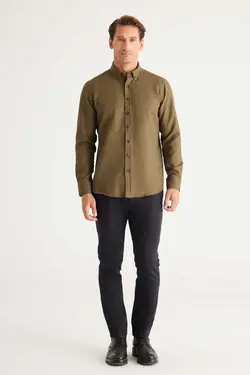 پیراهن برش اسلیم فیت دکمه‎دار پنبه ای یقه یشمی قالب تنگ مردانه برند AC&amp;Co / Altınyıldız Classics کد 1697808664