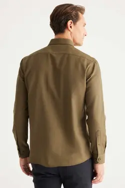 پیراهن برش اسلیم فیت دکمه‎دار پنبه ای یقه یشمی قالب تنگ مردانه برند AC&amp;Co / Altınyıldız Classics کد 1697808664