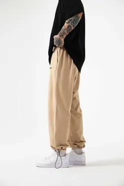 شلوار راحتی گشاد ساده بژ بگی مردانه برند Machinist کد 1697773330