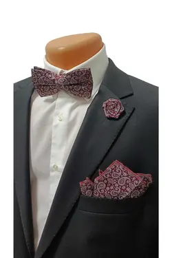 پاپیون ست گلدار دستمال طرح‎دار سفید قرمز برند KOÇYİĞİT کد 1696559531