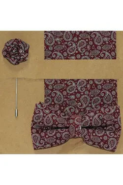 پاپیون ست گلدار دستمال طرح‎دار سفید قرمز برند KOÇYİĞİT کد 1696559531