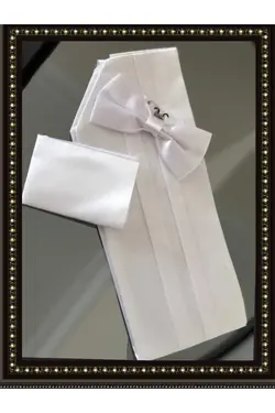 ست پاپیون دستمال ساتن سفید کمربند پارچه ای برند crispino کد 1696558263