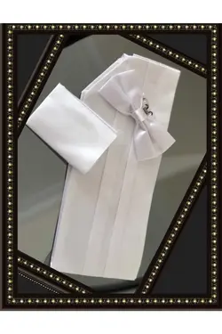 ست پاپیون دستمال ساتن سفید کمربند پارچه ای برند crispino کد 1696558263