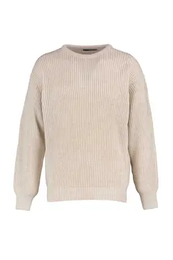 پلیور بافتنی قالب گشاد ساده یقه گرد بژ مردانه برند TRENDYOL MAN کد 1696342570