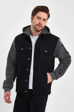 کاپشن قالب جین کلاهدار راحت آستین پانیه چاپی مشکی برند DAMGA JEANS کد 1696341406