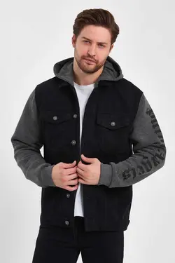 کاپشن قالب جین کلاهدار راحت آستین پانیه چاپی مشکی برند DAMGA JEANS کد 1696341406