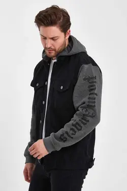 کاپشن قالب جین کلاهدار راحت آستین پانیه چاپی مشکی برند DAMGA JEANS کد 1696341406