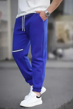 شلوار راحتی ساده طرح‎دار جیبدار آبی مردانه برند Madmext کد 1696085932