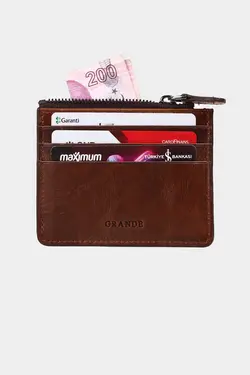 کیف پول محفظه ای سکه طرح کهنه شده 3603100% اصل قهوه جا کارتی مردانه زنانه زیپدار چرم برند Grande کد 1700255831