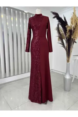 لباس مجلسی پوشیده آزالیا پولک دوز پولکی زرشکی برند Surikka کد 1700240723