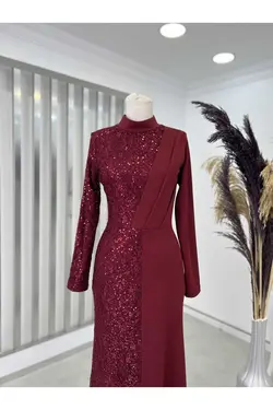 لباس مجلسی پوشیده آزالیا پولک دوز پولکی زرشکی برند Surikka کد 1700240723