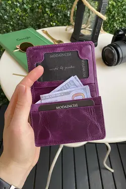 کارت ظرفیت بالا 15عدد بنفش مرحله &amp; جا کارتی چرم اصل برند Modica کد 1700349792