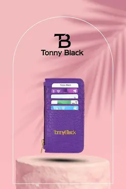 کاغذی قسمته سکه کروکودیل طرح‎دار پوست تمساح بنفش جا کارتی &amp; زیپدار زنانه اصل برند Tonny Black کد 1700443932