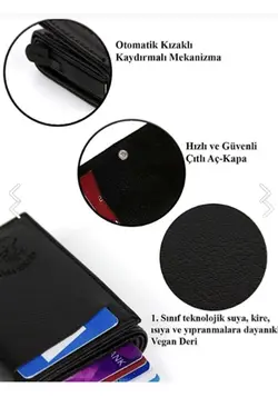 کیف دستی با اتوماتیک جا کارتی چرم مشکی برند Newish Polo کد 1700443927