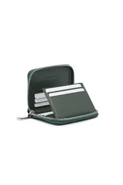 کیف پول ساده سبز تیره جا کارتی زیپدار چرم 100% اصل برند UK Leather Concept کد 1700443567