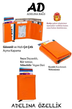 کیف پول اتوماتیک nova نارنجی جا کارتی چرم آدلینا برند Newish کد 1700529787