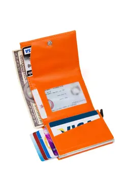 کیف پول اتوماتیک nova نارنجی جا کارتی چرم آدلینا برند Newish کد 1700529787
