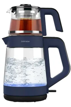 کتری برقی led چای ساز قوری شیشه ای نورانی گشاد شات برند GoldMaster کد 1700487020