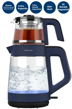 کتری برقی led چای ساز قوری شیشه ای نورانی گشاد شات برند GoldMaster کد 1700487020
