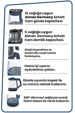 کتری برقی led چای ساز قوری شیشه ای نورانی گشاد شات برند GoldMaster کد 1700487020