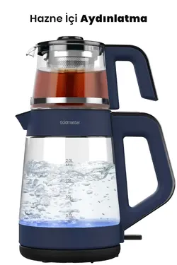 کتری برقی led چای ساز قوری شیشه ای نورانی گشاد شات برند GoldMaster کد 1700487020