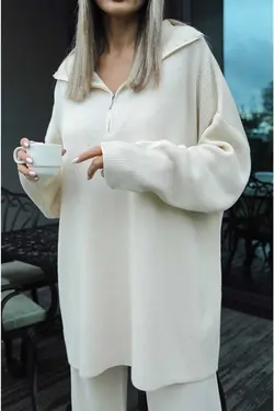 ست لباس بافتنی پلیور گشاد طرح‎دار شلوار برند MRS. POLEEN کد 1700640692