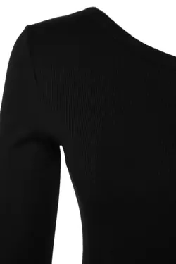 بلوز بافتنی یقه قایقی مشکی برند Trendyol Curve کد 1700627297