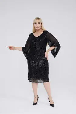 لباس مجلسی شیفون پولک دوز سایز بزرگ برند VOLİNAY TEKSTİL کد 1700611756