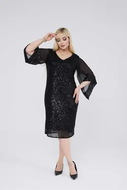 لباس مجلسی شیفون پولک دوز سایز بزرگ برند VOLİNAY TEKSTİL کد 1700611756