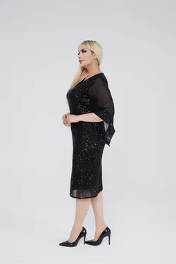 لباس مجلسی شیفون پولک دوز سایز بزرگ برند VOLİNAY TEKSTİL کد 1700611756