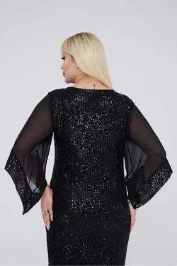 لباس مجلسی شیفون پولک دوز سایز بزرگ برند VOLİNAY TEKSTİL کد 1700611756