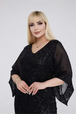 لباس مجلسی شیفون پولک دوز سایز بزرگ برند VOLİNAY TEKSTİL کد 1700611756