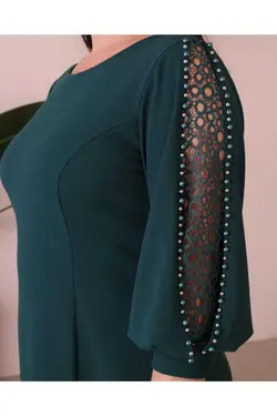 لباس مجلسی مروارید دوزی شده آستین سایز بزرگ سبز زنانه برند Şirin Butik کد 1700610666