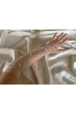 دستکش مجلسی توری شفاف مروارید دوزی شده برند ZAMAN کد 1700730438