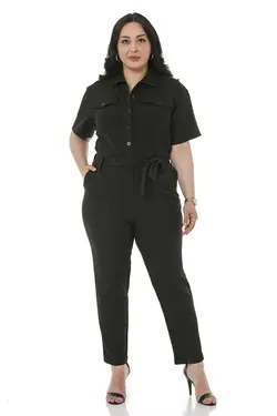 سرهمی جیب دار آستین کشی پشت نیم سایز بزرگ زنانه مشکی کمربند زیپدار برند DISENTIS MODEST کد 1700810539