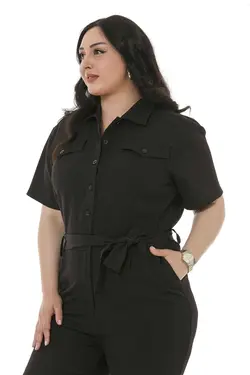 سرهمی جیب دار آستین کشی پشت نیم سایز بزرگ زنانه مشکی کمربند زیپدار برند DISENTIS MODEST کد 1700810539