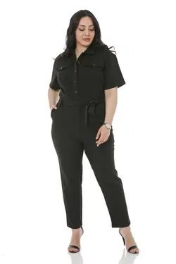 سرهمی جیب دار آستین کشی پشت نیم سایز بزرگ زنانه مشکی کمربند زیپدار برند DISENTIS MODEST کد 1700810539