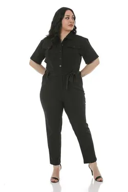 سرهمی جیب دار آستین کشی پشت نیم سایز بزرگ زنانه مشکی کمربند زیپدار برند DISENTIS MODEST کد 1700810539