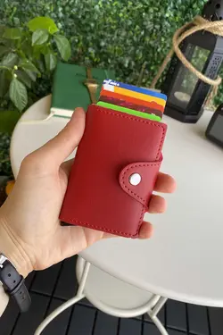 کیف پول محافظ اتوماتیک هوشمند قرمز زنانه جا کارتی چرم وگان برند Modica کد 1700798406