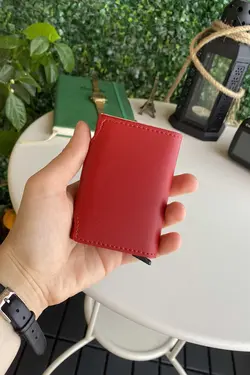 کیف پول محافظ اتوماتیک هوشمند قرمز زنانه جا کارتی چرم وگان برند Modica کد 1700798406