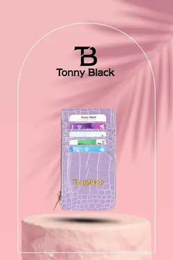 کاغذی قسمته سکه کروکودیل طرح‎دار پوست تمساح نیلی جا کارتی &amp; زیپدار زنانه اصل برند Tonny Black کد 1700759236