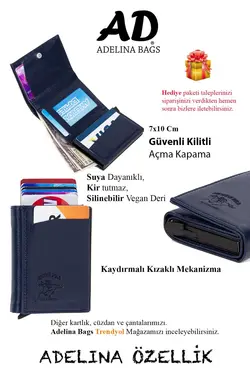 کیف پول اتوماتیک سرمه ای جا کارتی چرم آدلینا برند Newish کد 1700758750