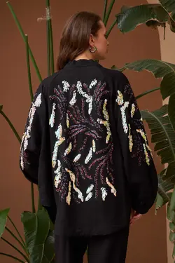 کیمونو گشاد پولک دوز زنانه برند Orfeo Negro کد 1701034514