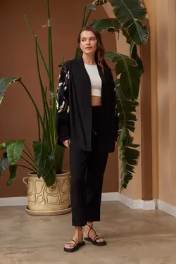 کیمونو گشاد پولک دوز زنانه برند Orfeo Negro کد 1701034514