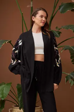 کیمونو گشاد پولک دوز زنانه برند Orfeo Negro کد 1701034514