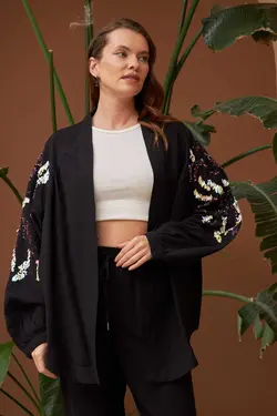 کیمونو گشاد پولک دوز زنانه برند Orfeo Negro کد 1701034514